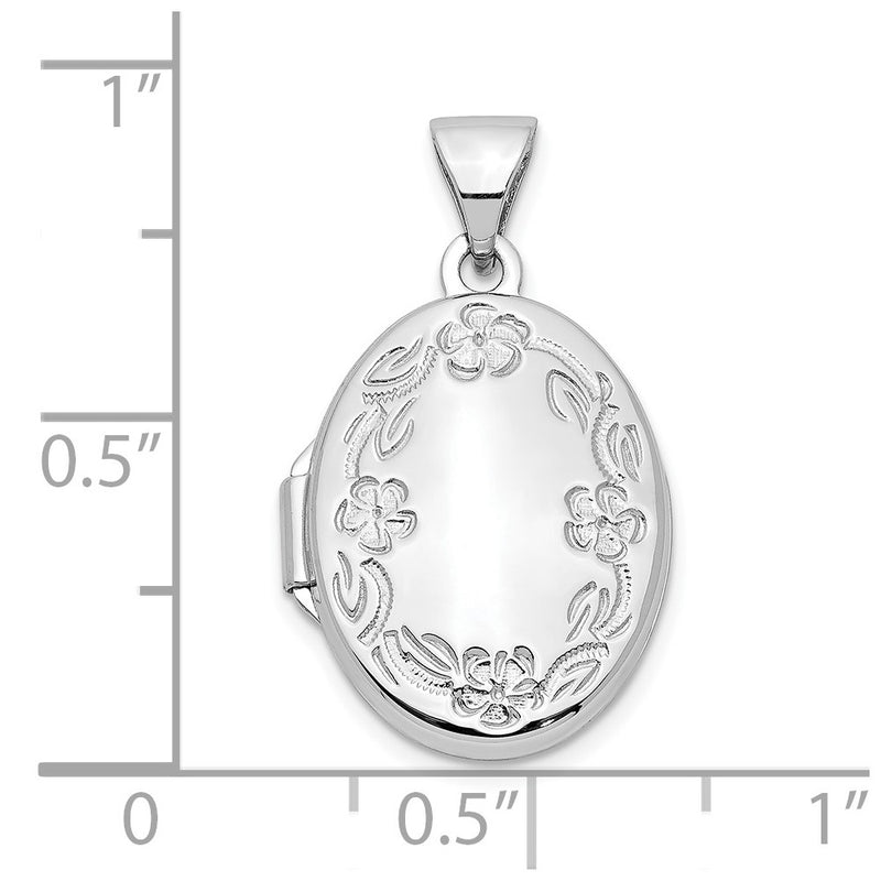 10K White Gold 17mm Oval Leaf Floral Hand Engraved Locket