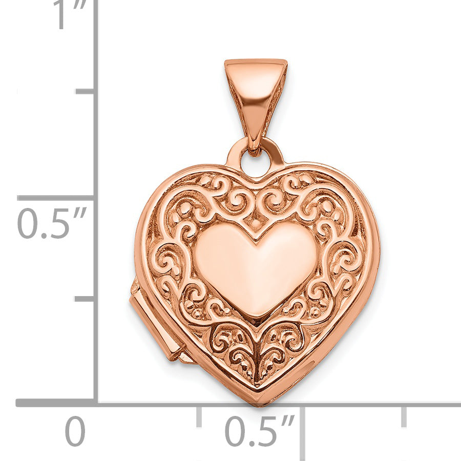 10K Rose Gold 15mm Scroll Heart Locket