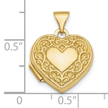 10K Yellow Gold Polished Fancy Scroll Design Front & Back 15mm Heart Locket