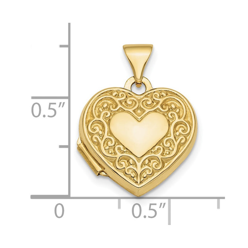 10K Yellow Gold Polished Fancy Scroll Design Front & Back 15mm Heart Locket