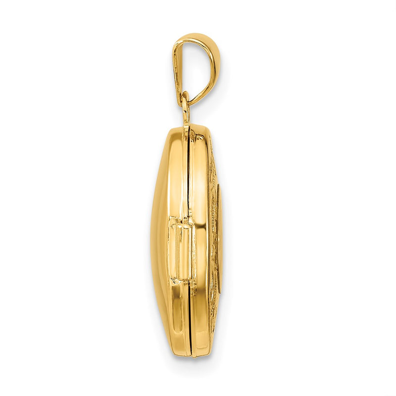 10K Yellow Gold 17mm Oval Leaf Floral Hand Engraved Locket