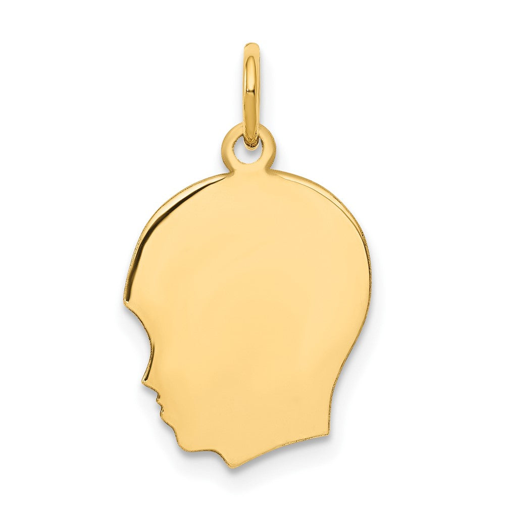 10k Yellow Gold 10K Plain Medium .013 Gauge Facing Right Engravable Boy Head Charm