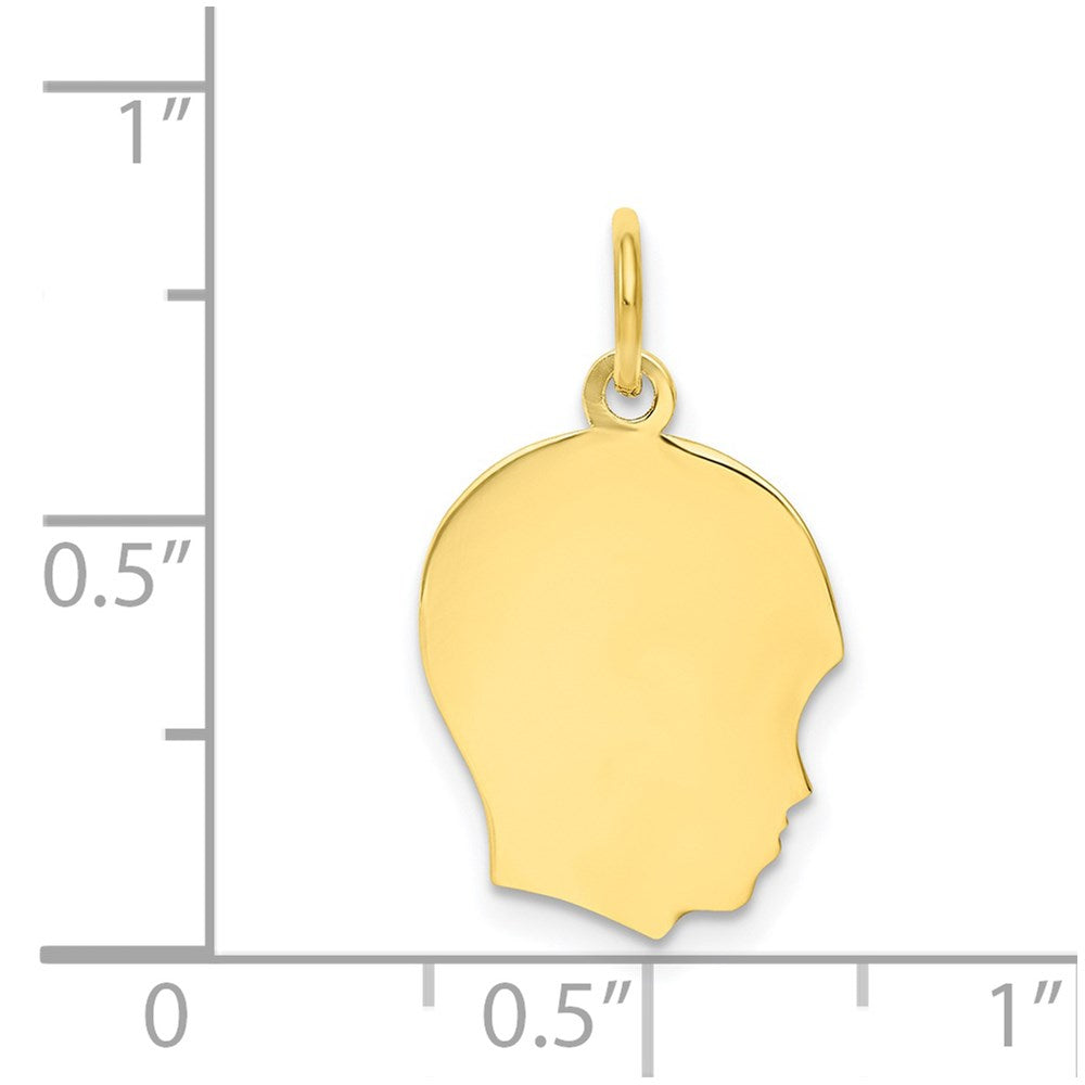10k Yellow Gold 10K Plain Medium .018 Gauge Facing Right Engravable Boy Head Charm