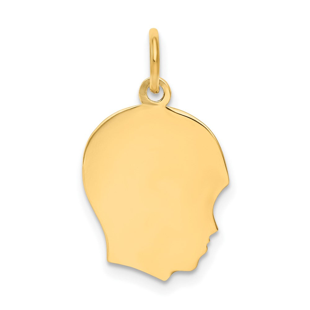 10k Yellow Gold 10K Plain Medium .018 Gauge Facing Right Engravable Boy Head Charm