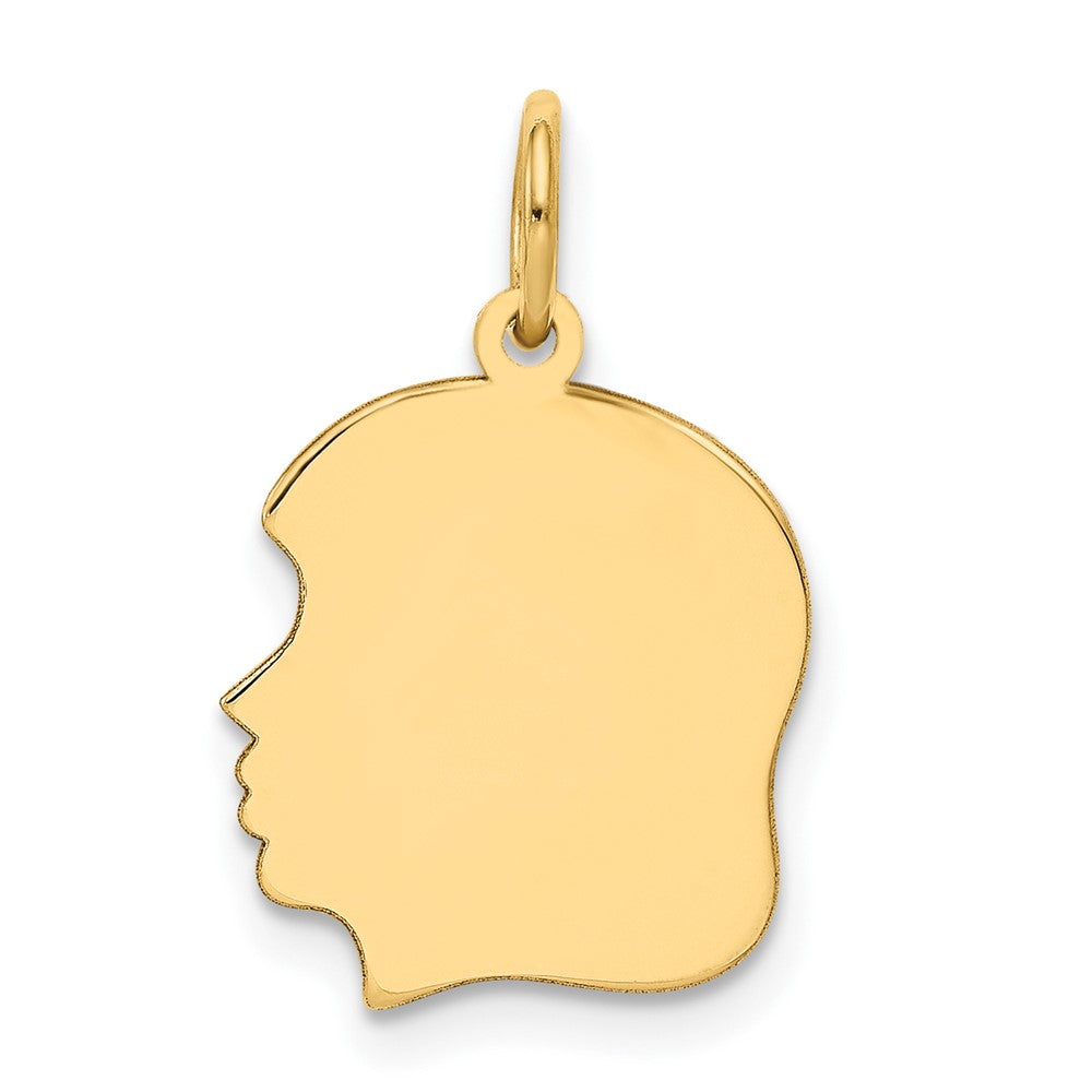 10k Yellow Gold 10K Plain Medium .018 Gauge Facing Right Engravable Girl Head Charm