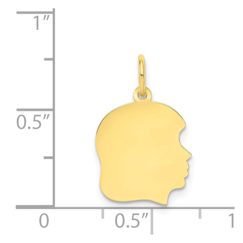 10k Yellow Gold 10K Plain Medium .013 Gauge Facing Right Engravable Girl Head Charm