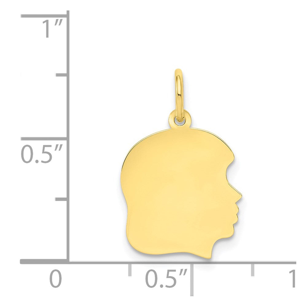 10k Yellow Gold 10K Plain Medium .018 Gauge Facing Right Engravable Girl Head Charm