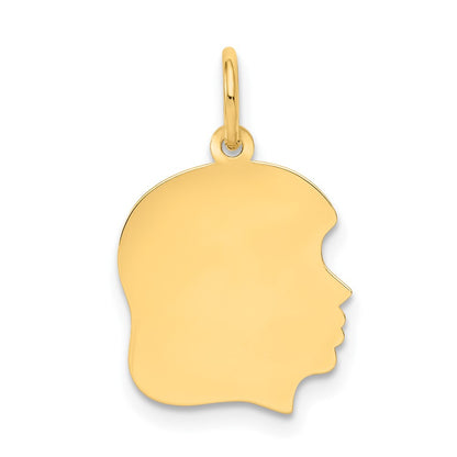 10k Yellow Gold 10K Plain Medium .013 Gauge Facing Right Engravable Girl Head Charm