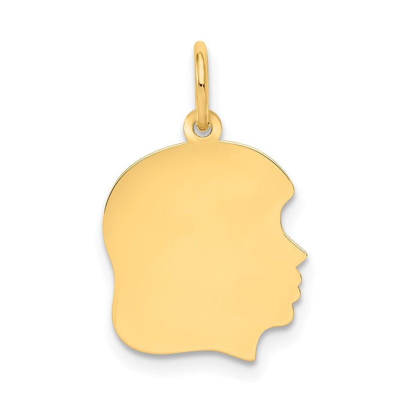 10k Yellow Gold 10K Plain Medium .013 Gauge Facing Right Engravable Girl Head Charm