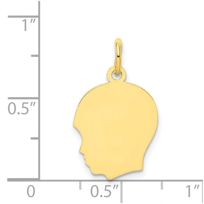 10k Yellow Gold 10K Plain Medium .013 Gauge Facing Left Engravable Boy Head Charm