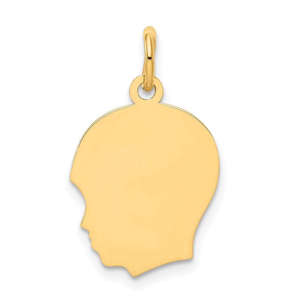 10k Yellow Gold 10K Plain Medium .013 Gauge Facing Left Engravable Boy Head Charm