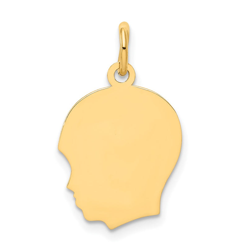 10k Yellow Gold 10K Plain Medium .013 Gauge Facing Left Engravable Boy Head Charm