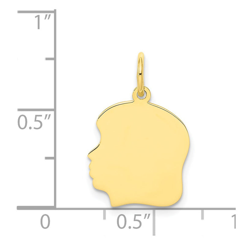 10k Yellow Gold 10K Plain Medium .018 Gauge Facing Left Engravable Girl Head Charm