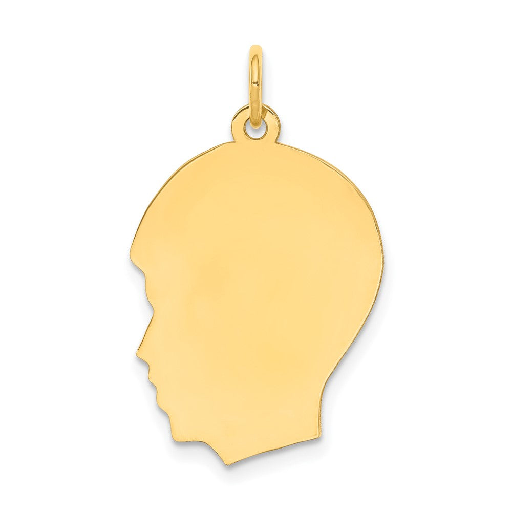 10k Yellow Gold 10K Plain Medium .013 Gauge Facing Right Engravable Boy Head Charm
