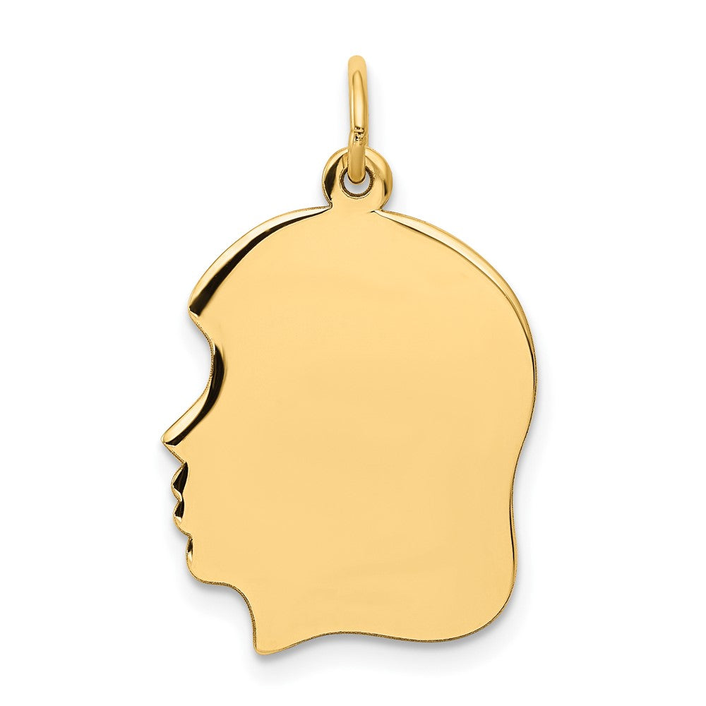 10k Yellow Gold 10K Plain Medium .018 Gauge Facing Right Engravable Girl Head Charm