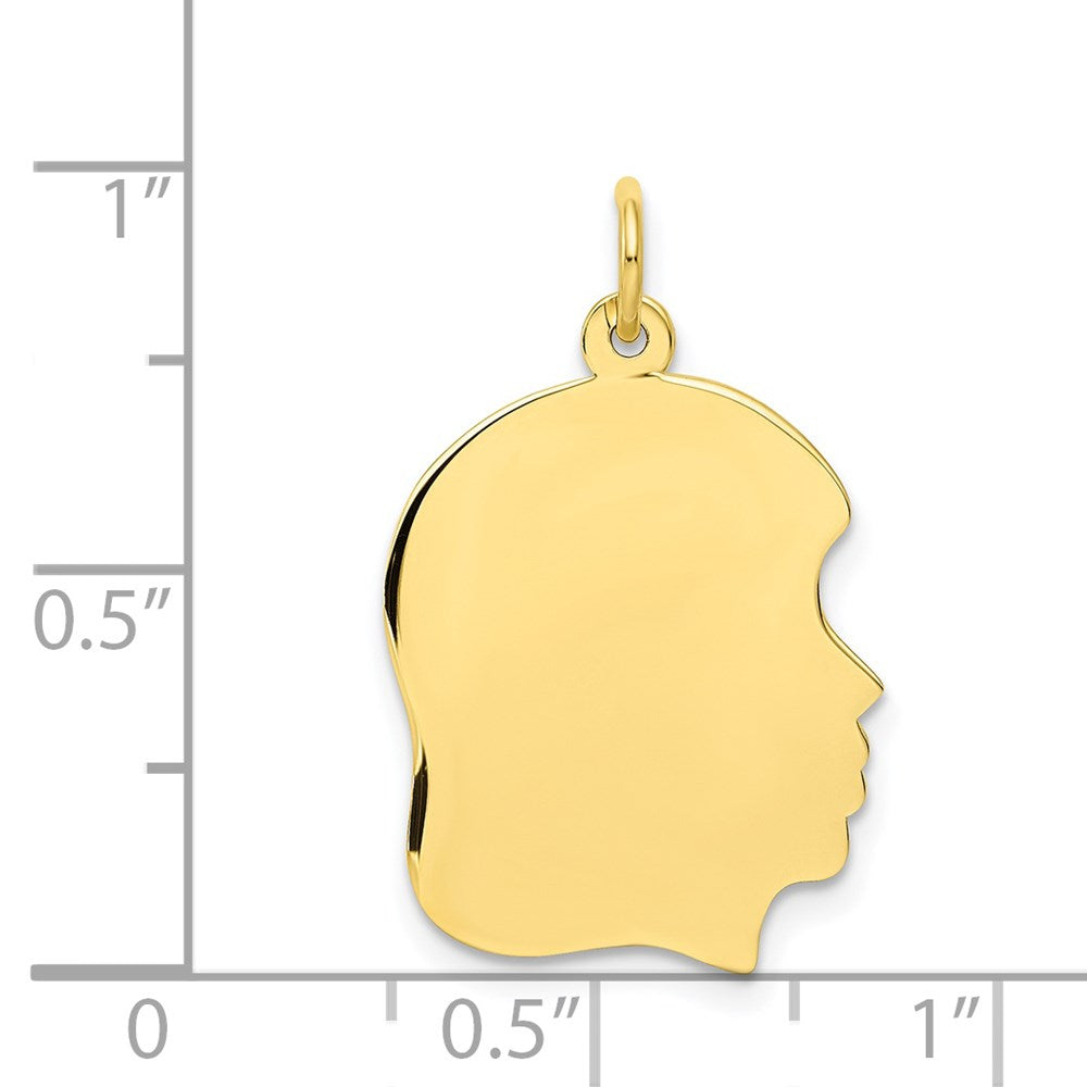 10k Yellow Gold 10K Plain Medium .013 Gauge Facing Right Engravable Girl Head Charm