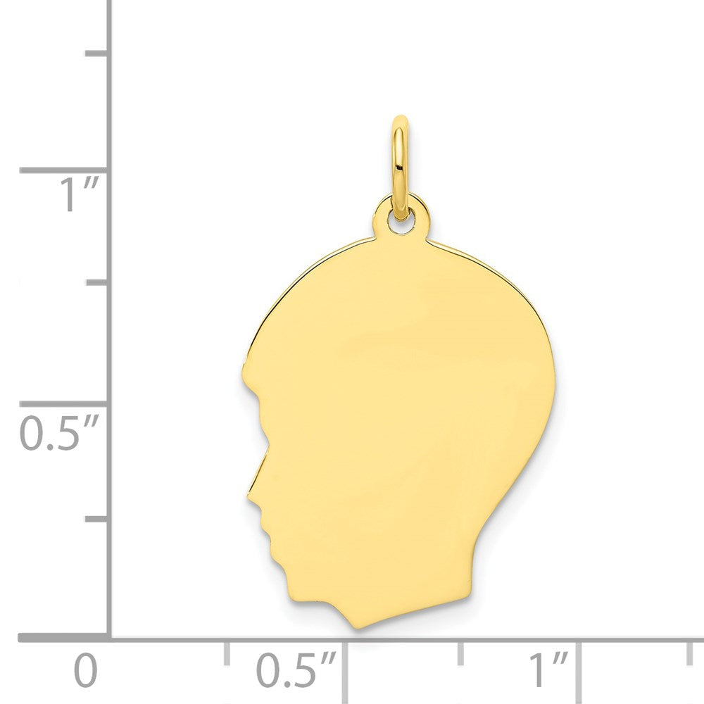 10K Yellow Gold 10K Plain Medium .018 Gauge Facing Left Engravable Boy Head Charm