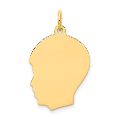 10k Yellow Gold 10K Plain Medium .013 Gauge Facing Left Engravable Boy Head Charm
