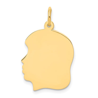 10k Yellow Gold 10K Plain Medium .013 Gauge Facing Left Engravable Girl Head Charm
