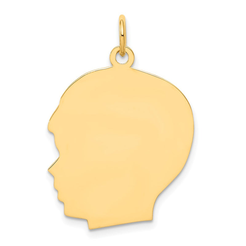 10k Yellow Gold 10K Plain Large .013 Gauge Facing Left Engravable Boy Head Charm
