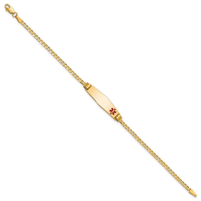 10K Yellow Gold Medical Soft Diamond Shape Red Enamel Curb Link Id Bracelet