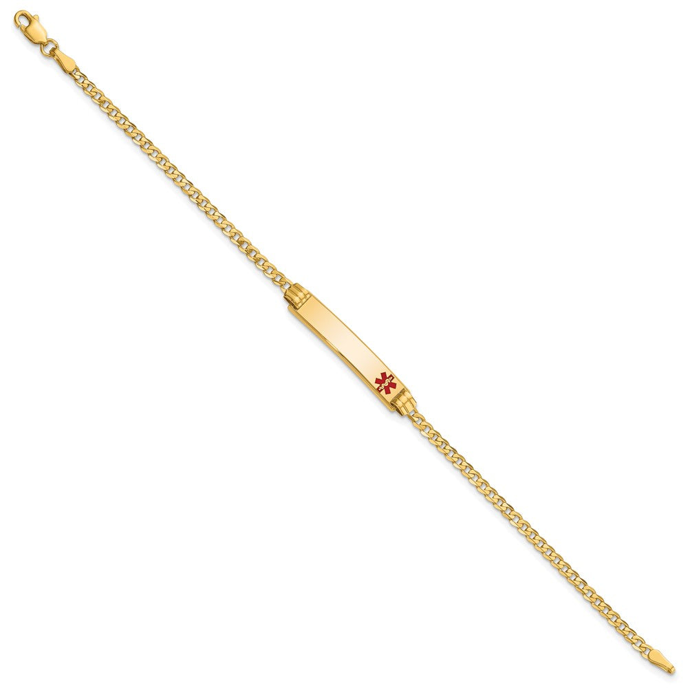 10K Yellow Gold Medical Red Enamel Curb Link Id Bracelet