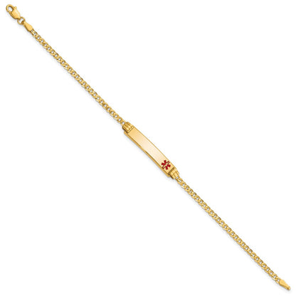 10K Yellow Gold Medical Red Enamel Curb Link Id Bracelet