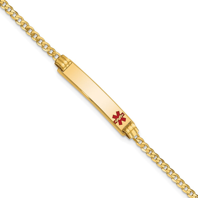 10K Yellow Gold Medical Red Enamel Curb Link Id Chain Bracelet