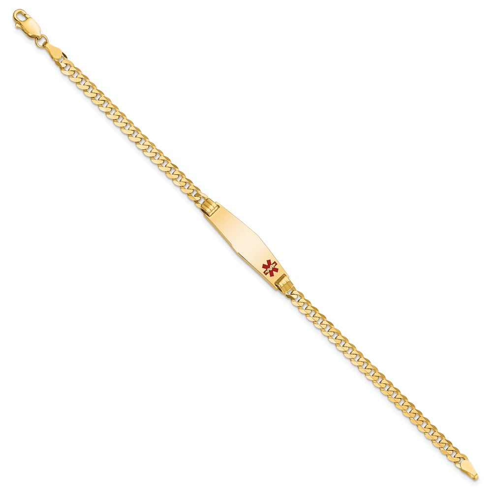10K Yellow Gold Medical Soft Diamond Shape Red Enamel Curb Link Id Chain Bracelet