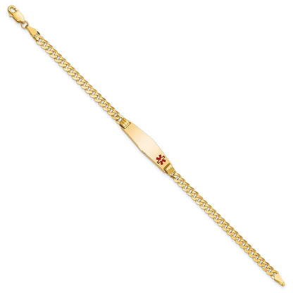 10K Yellow Gold Medical Soft Diamond Shape Red Enamel Curb Link Id Chain Bracelet