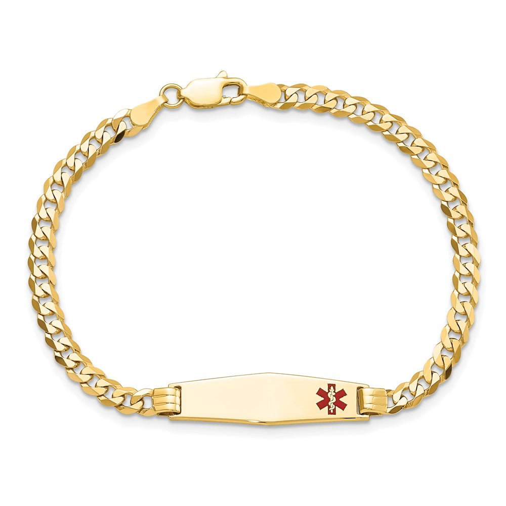 10K Yellow Gold Medical Soft Diamond Shape Red Enamel Curb Link Id Chain Bracelet