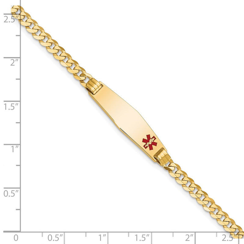 10K Yellow Gold Medical Soft Diamond Shape Red Enamel Curb Link Id Chain Bracelet