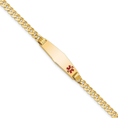 10K Yellow Gold Medical Soft Diamond Shape Red Enamel Curb Link Id Chain Bracelet