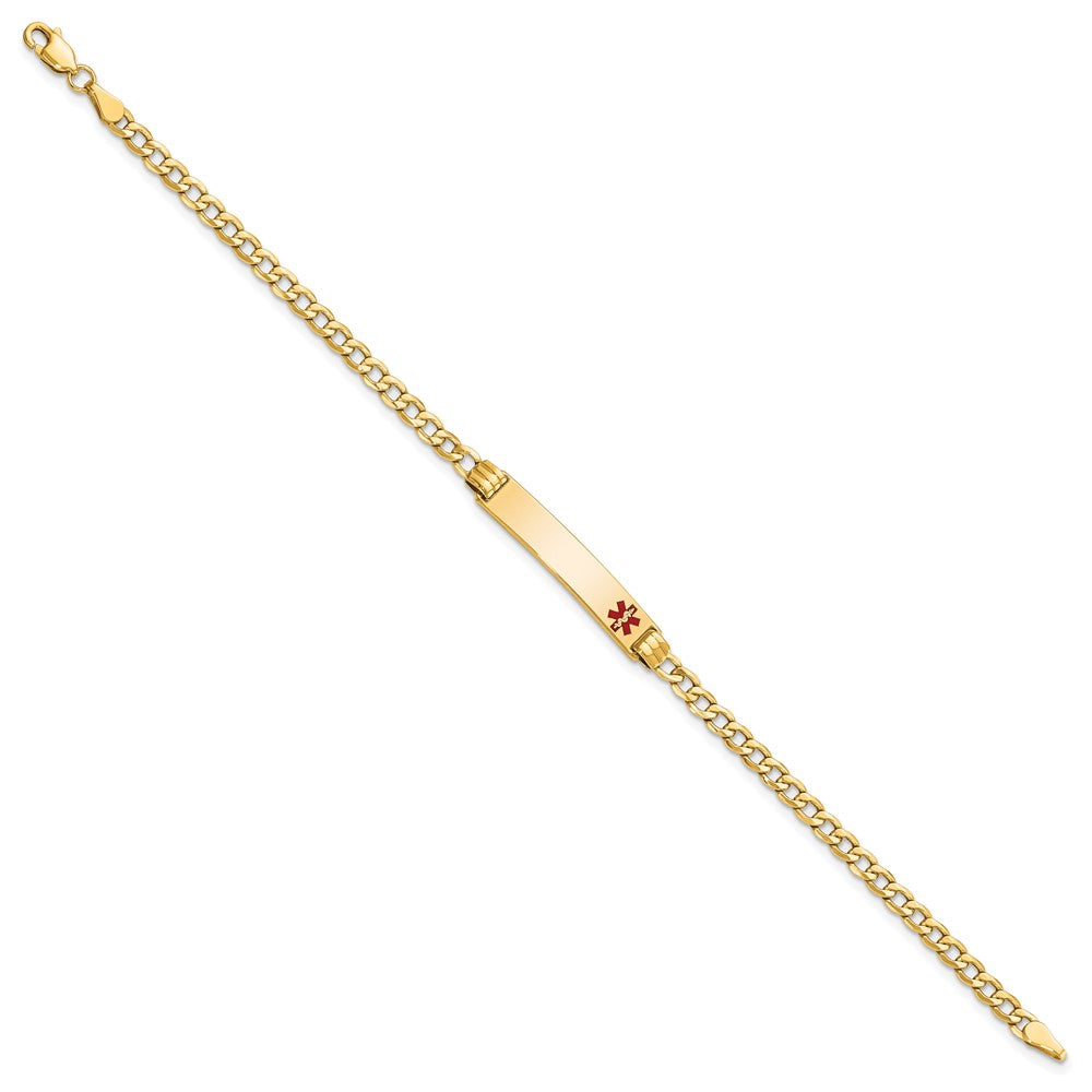 10K Yellow Gold Semi-Solid Medical Red Enamel Cuban Link Id Chain Bracelet