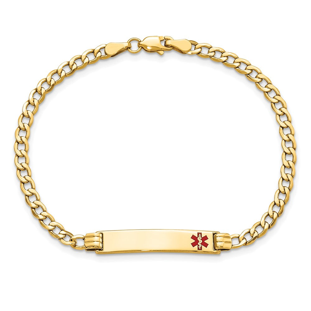 10K Yellow Gold Semi-Solid Medical Red Enamel Cuban Link Id Chain Bracelet