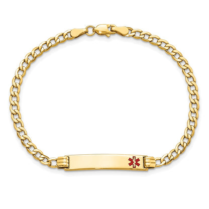 10K Yellow Gold Semi-Solid Medical Red Enamel Cuban Link Id Chain Bracelet