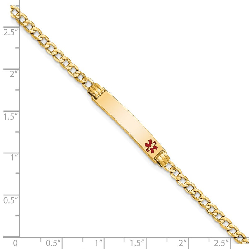 10K Yellow Gold Semi-Solid Medical Red Enamel Cuban Link Id Chain Bracelet