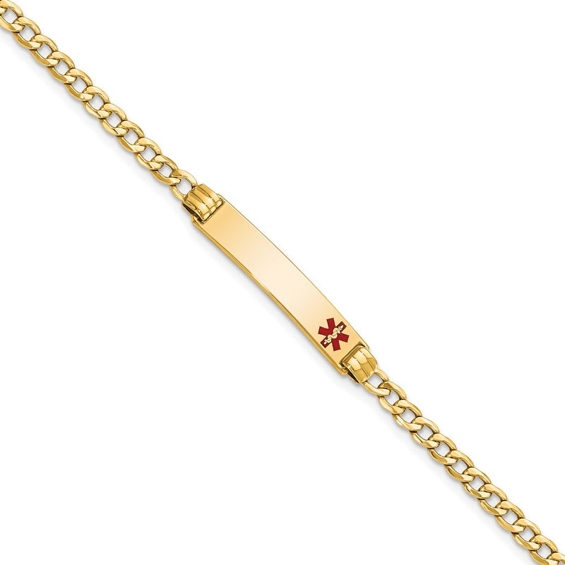 10K Yellow Gold Semi-Solid Medical Red Enamel Cuban Link Id Chain Bracelet