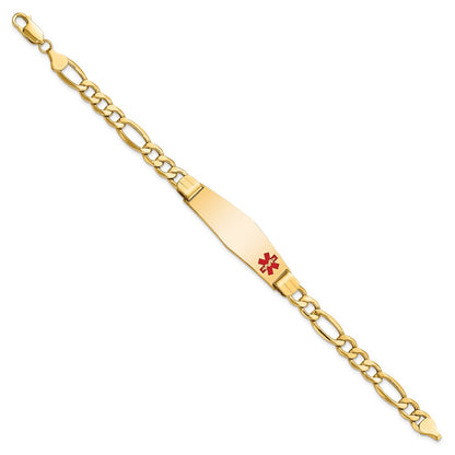 10K Yellow Gold Semi-Solid Medical Soft Diamond Shape Red Enamel Figaro Id Chain Bracelet