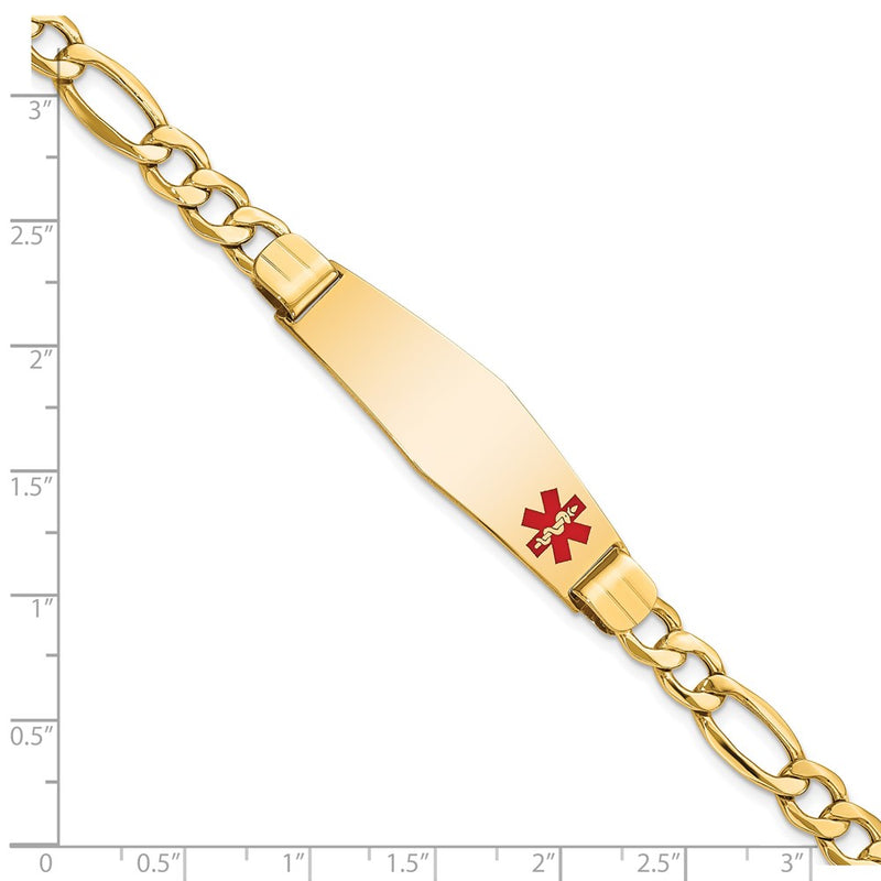 10K Yellow Gold Semi-Solid Medical Soft Diamond Shape Red Enamel Figaro Id Chain Bracelet