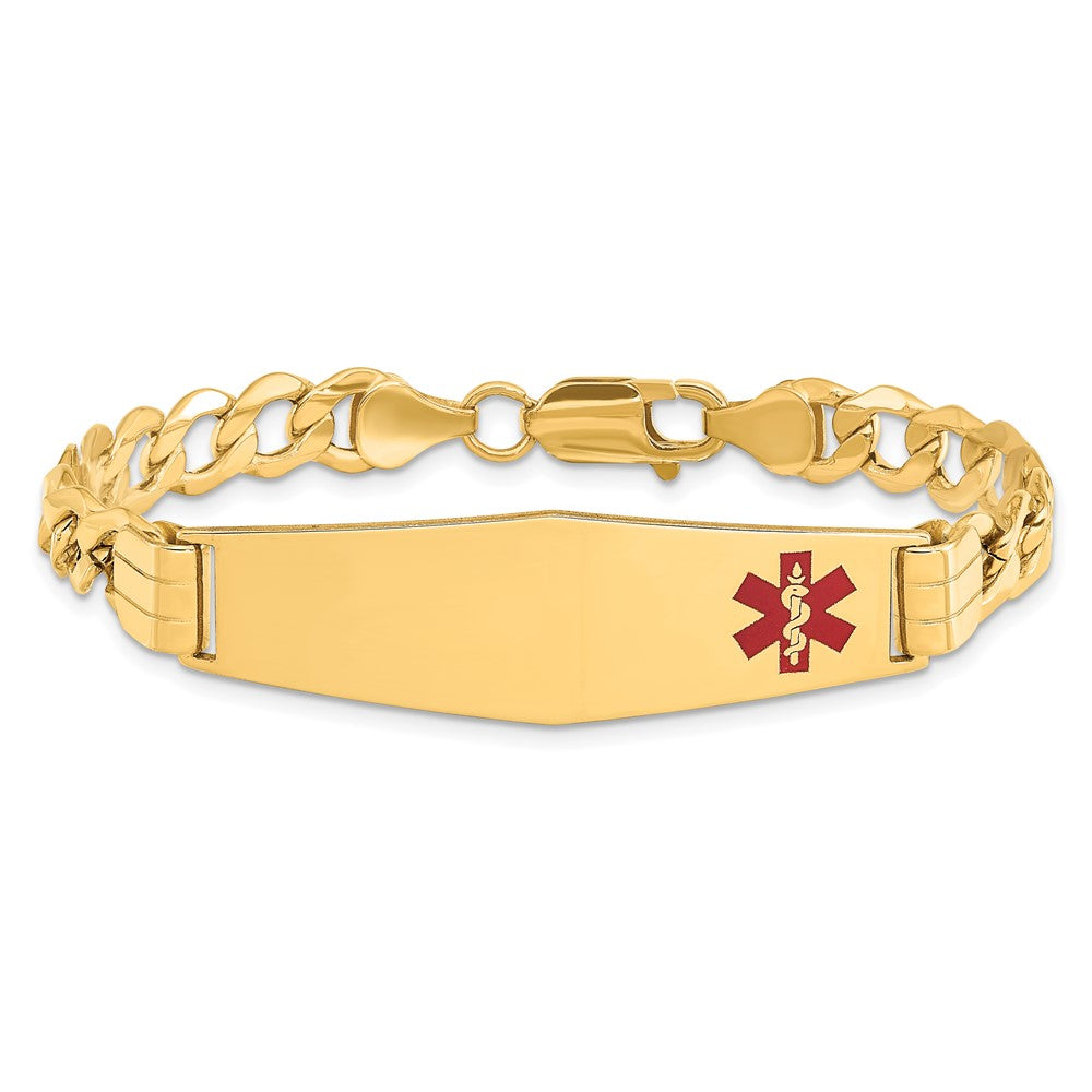 10K Yellow Gold Semi-Solid Medical Soft Diamond Shape Red Enamel Curb Link Id Chain Bracelet