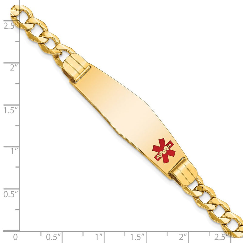 10K Yellow Gold Semi-Solid Medical Soft Diamond Shape Red Enamel Curb Link Id Chain Bracelet