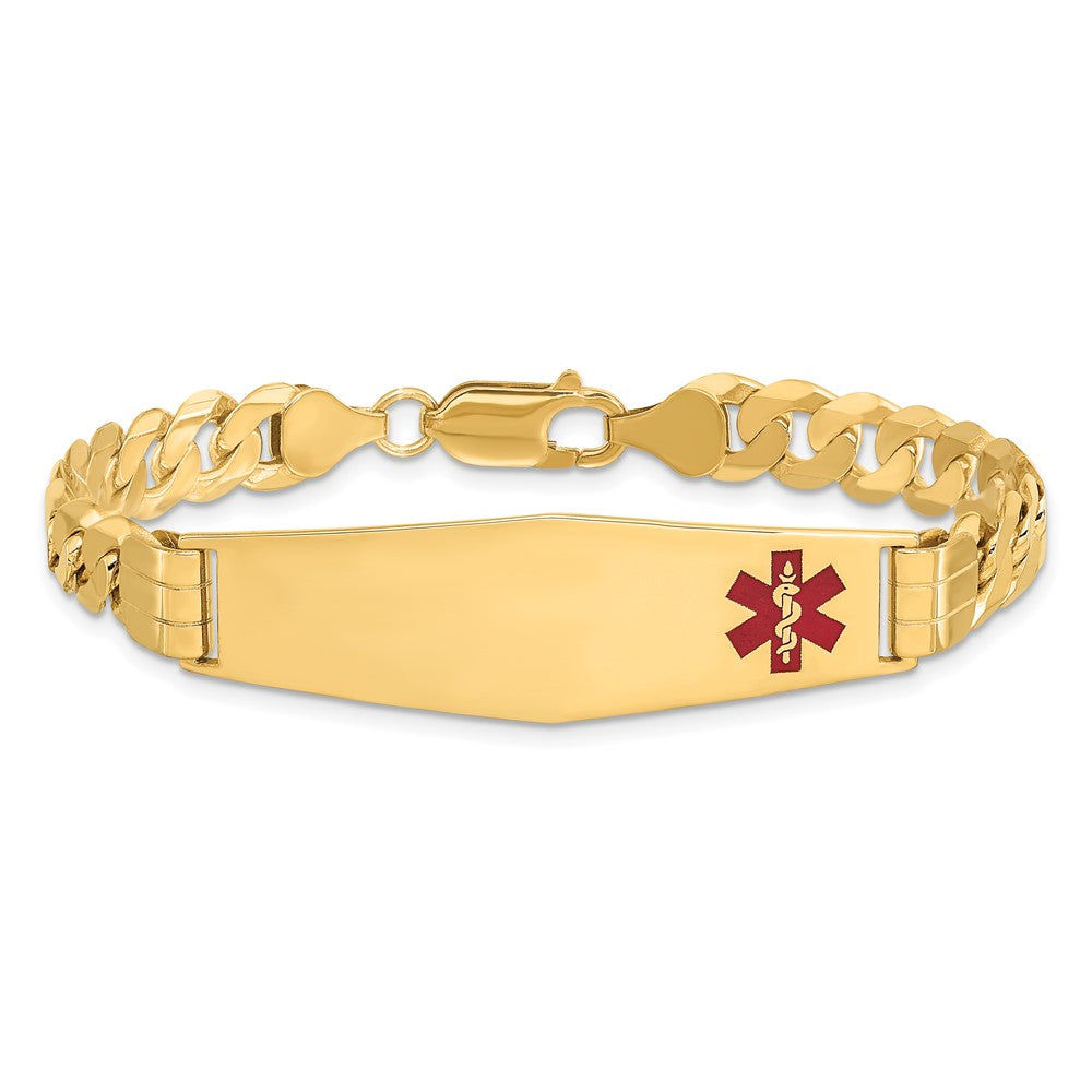 10K Yellow Gold Medical Soft Diamond Shape Red Enamel Curb Link Id Chain Bracelet