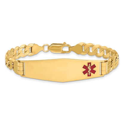 10K Yellow Gold Medical Soft Diamond Shape Red Enamel Curb Link Id Chain Bracelet