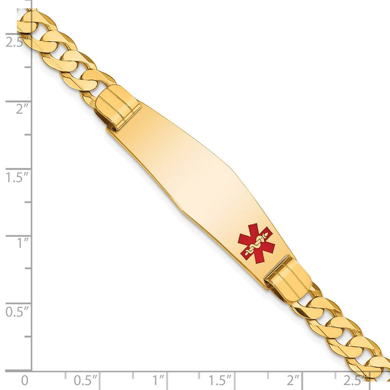 10K Yellow Gold Medical Soft Diamond Shape Red Enamel Curb Link Id Chain Bracelet