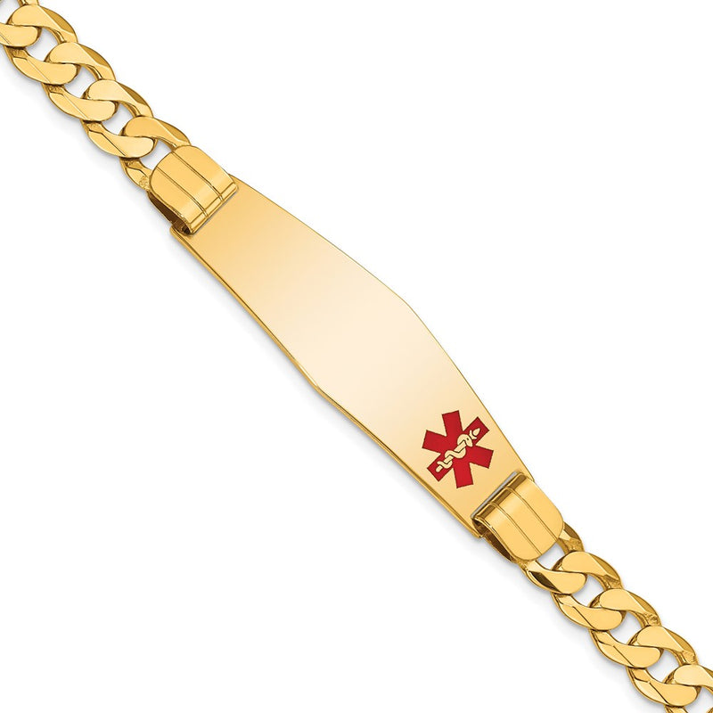 10K Yellow Gold Medical Soft Diamond Shape Red Enamel Curb Link Id Chain Bracelet