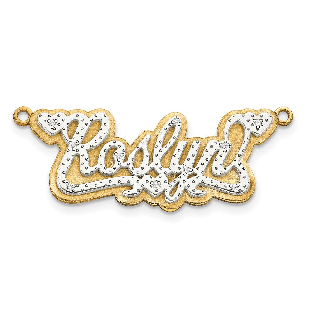 10k and Rhodium 3 Dimensional Diamond Name Plate Pendant