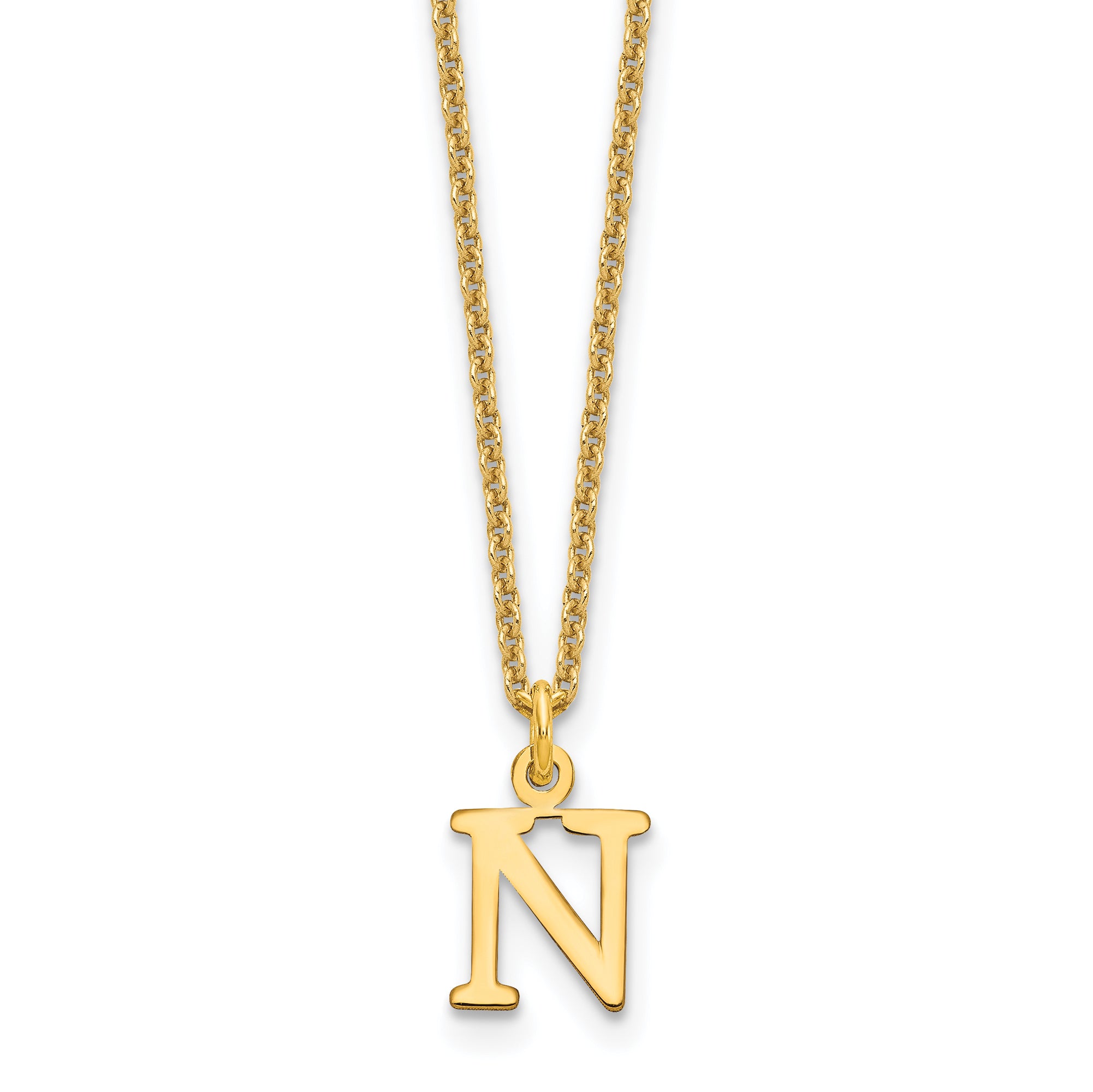 10K Yellow Gold 10Ky Cutout Letter N Initial Necklace