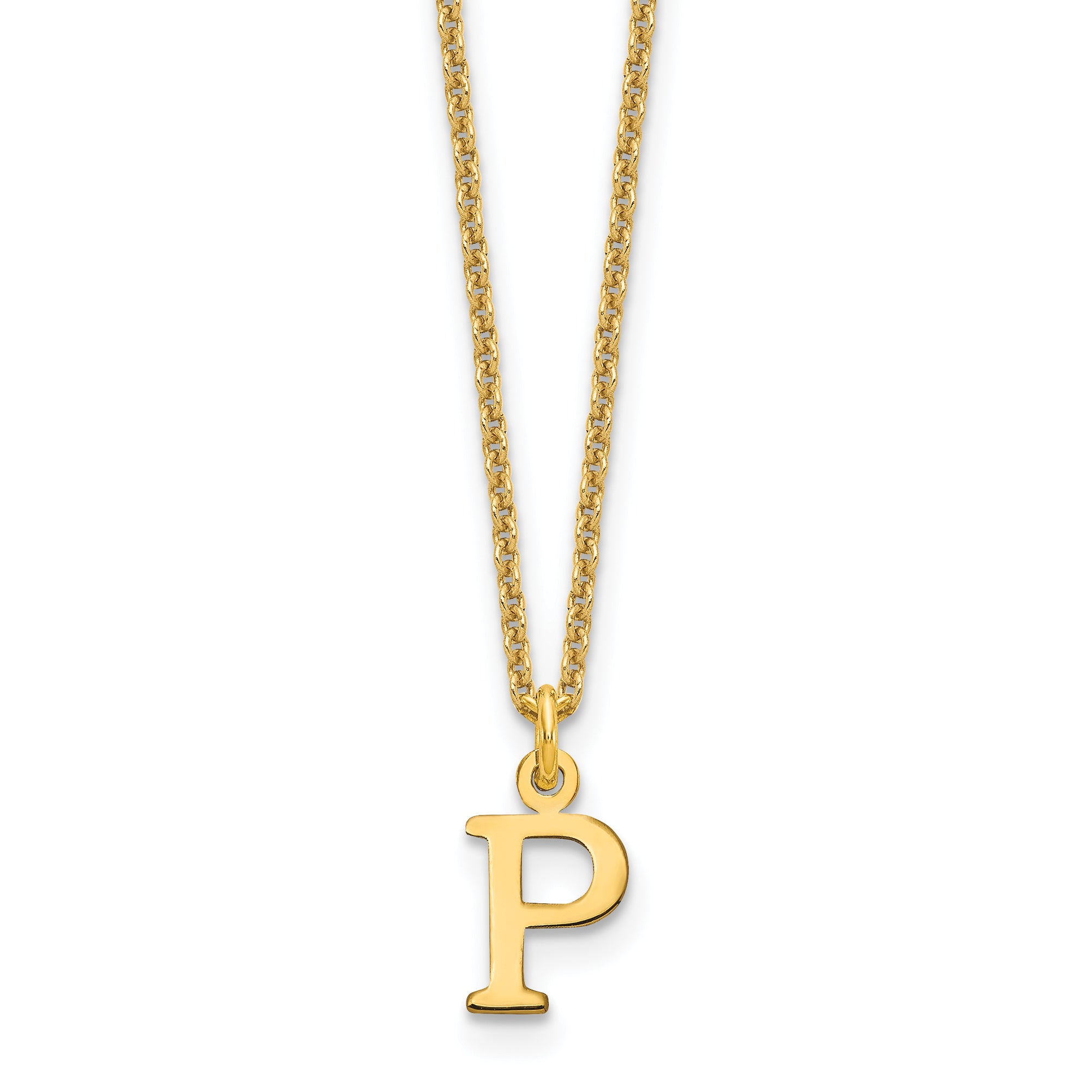 10K Yellow Gold 10Ky Cutout Letter P Initial Necklace