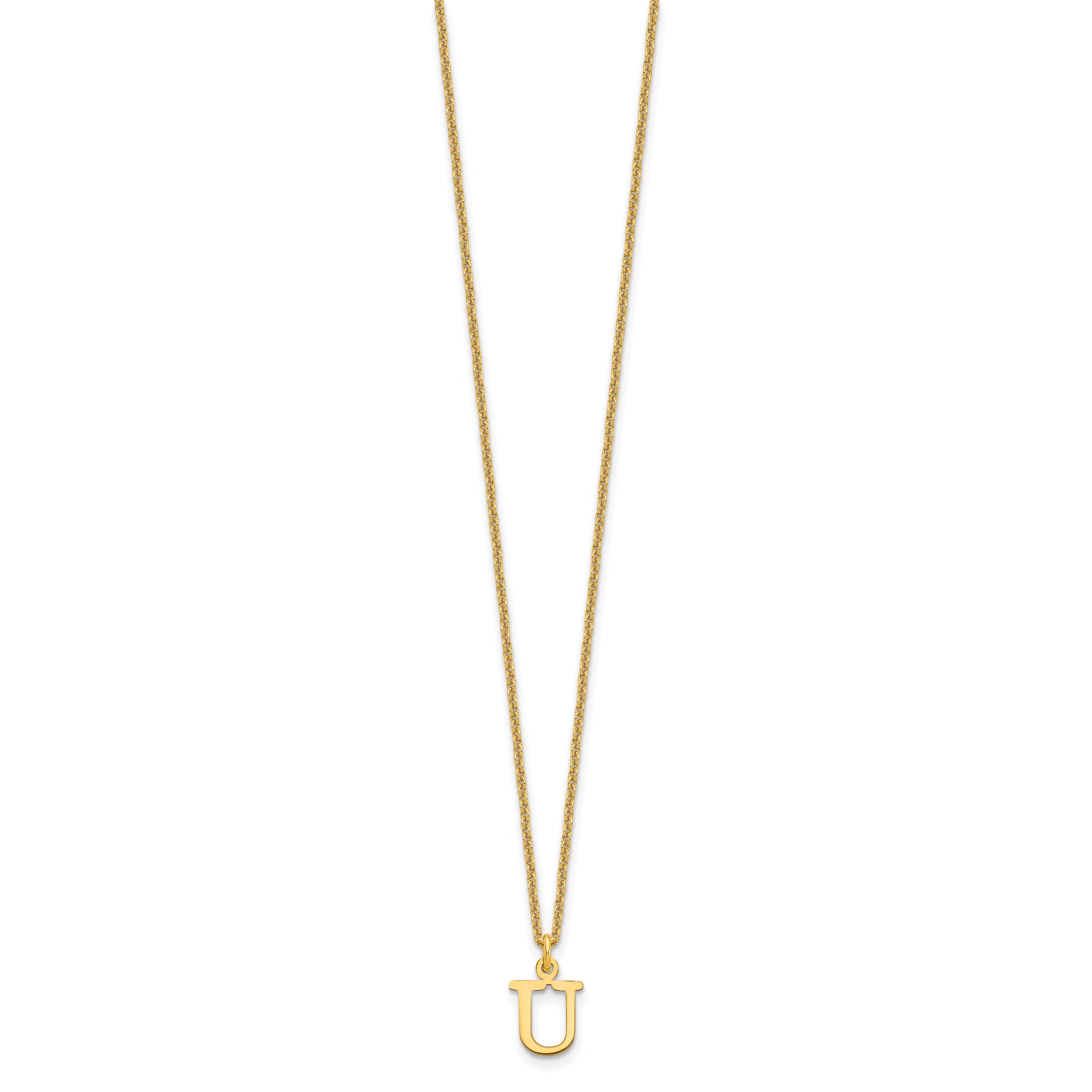10K Yellow Gold 10Ky Cutout Letter U Initial Necklace